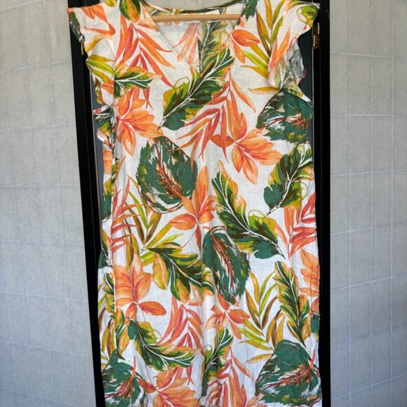 Nicole Miller 100% Linen Dress S FLORAL Cap Sleeves VERY Lightweight - Picture 2 of 4